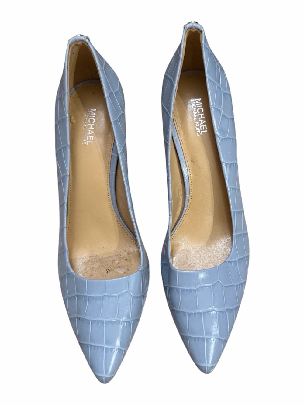 MICHAEL Michael Kors Powder Blue Croc-Embossed Pointed Toe Pumps
